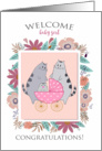 New Baby Congratulations - Cute Kitty Baby in a Stroller with Parents card