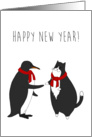 Happy New Year - Penguin & Kitty Minimalist card