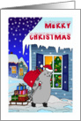 Merry Christmas - Winter Town & Kitty with Gifts card