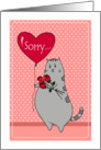 Belated Birthday - Cute Kitty Holding Flowers and a Balloon card