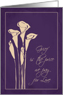 Sympathy Condolences Bereavement Grief Calla Lilies Purple card