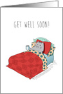 Get Well Feel Better Cute Kitty in Bed with a Thermometer and Hot Tea card