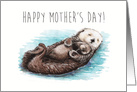 Mother’s Day Cute Otter Holding a Baby Contemporary Style for Mom card