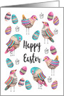 Happy Easter Boho Style Cute Birds Eggs Flowers Pink Blue White card
