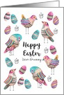 Happy Easter Boho Style Cute Birds Eggs Flowers Custom Front card