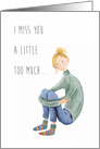 I Miss You Cute Woman Girl Drawing on White Background Contemporary card