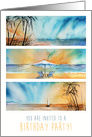 Birthday Invitation Beach Ocean Seaside Sunset Watercolor Art card