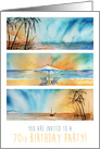 70th Birthday Invitation Beach Ocean Seaside Sunset Watercolor Art card