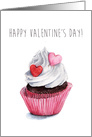 Valentine’s Day Cupcake - Simple Contemporary Watercolor Illustration card