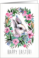Happy Easter Cute Watercolor Bunny and Flower Vignette card