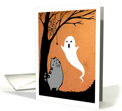 Boo! Spooky Halloween Kitty & Ghost card (1453298)