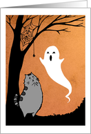 Boo! Spooky Halloween Kitty & Ghost card