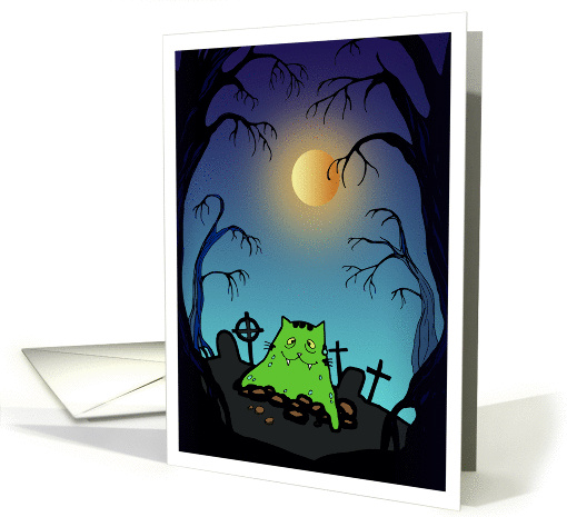 Spooky Halloween Zombie Kitty in a Graveyard card (1453304)