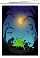 Spooky Halloween Zombie Kitty in a Graveyard card