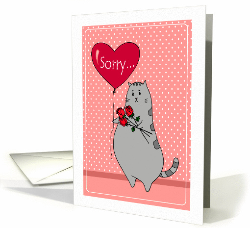 I'm Sorry - Cute Kitty Holding Flowers and a Balloon card (1454118)