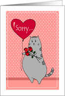 I’m Sorry - Cute Kitty Holding Flowers and a Balloon card