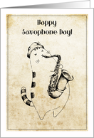Saxophone Day - Cute Kitty Saxophonist on Vintage Background card