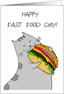 Fast Food Day - Happy Kitty with a Hamburger card