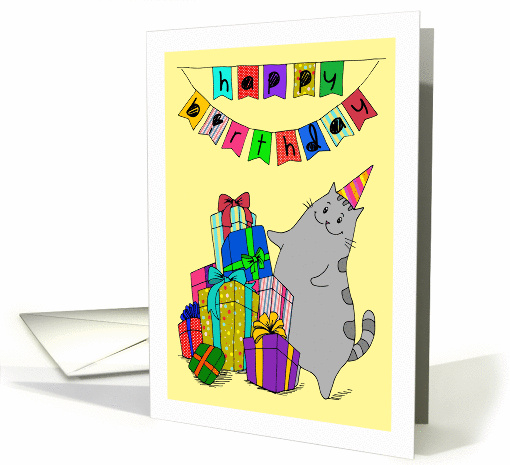 Happy Birthday - Kitty with a Pile of Presents card (1455550)