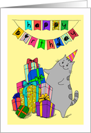 Happy Birthday - Kitty with a Pile of Presents card