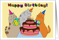 Happy Birthday - Birthday Kitty with Cake and Friends card