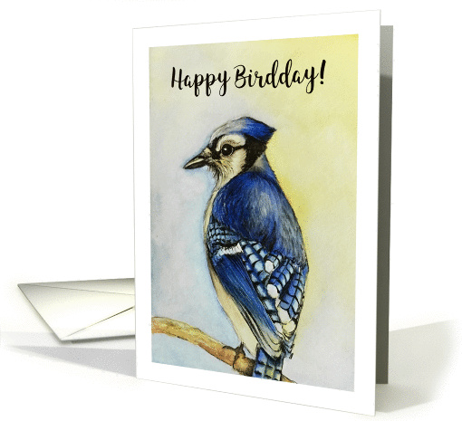 Happy Birthday - Bird Watercolor Painting & Happy BirdDay Pun card