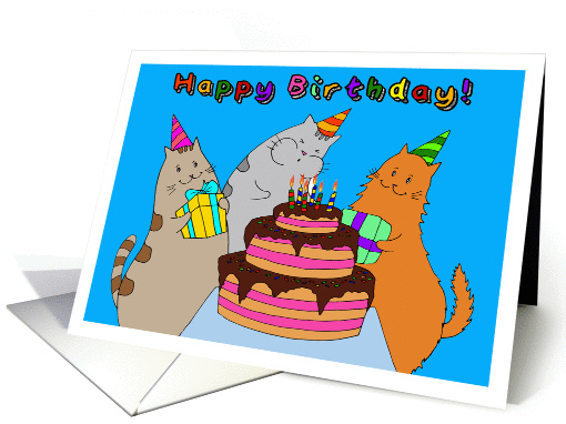 Boy Birthday - Cute Kitty with Cake and Friends card (1457176)