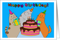 Boy Birthday - Cute Kitty with Cake and Friends card