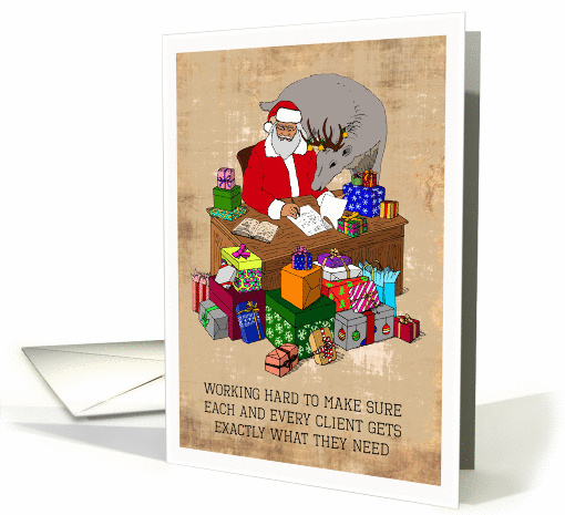 Christmas - Santa with a Deer and a Pile of Gifts card (1457228)