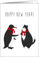 Happy New Year - Penguin & Kitty Minimalist card