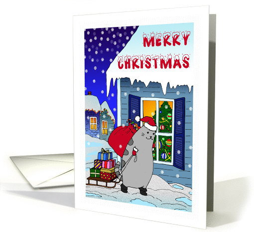 Merry Christmas - Winter Town & Kitty with Gifts card (1460364)