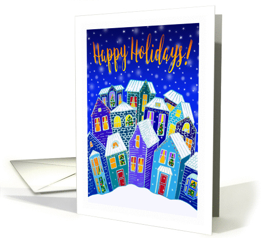 Happy Holidays - Winter Town with Christmas Decorations card (1460466)