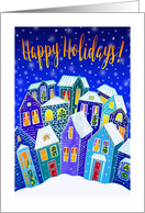 Happy Holidays - Winter Town with Christmas Decorations card