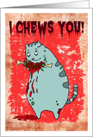 Valentine’s Day Pun - I Chews You Zombie Kitty card