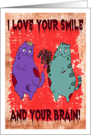 Valentine’s Day - I Love Your Smile & Your Brain Zombie Kitty card