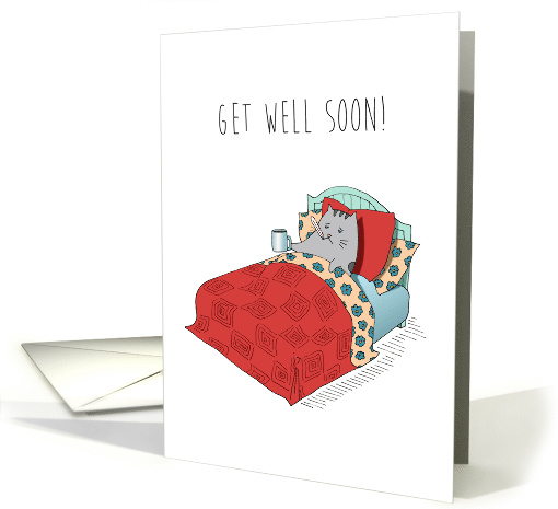 Get Well Feel Better Cute Kitty in Bed with a Thermometer... (1473788)