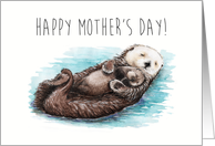 Mother’s Day Cute Otter Holding a Baby Contemporary Style for Mom card
