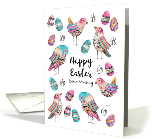 Happy Easter Boho Style Cute Birds Eggs Flowers Custom Front card