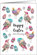 Happy Easter Boho Style Cute Birds Eggs Flowers Custom Front card