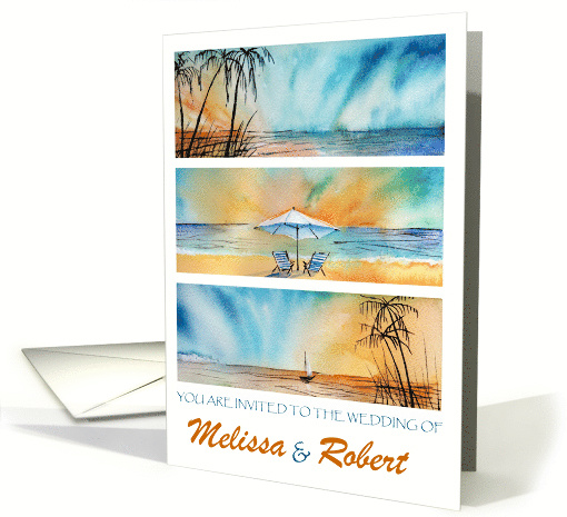 Wedding Invitation Beach Ocean Seaside Sunset Watercolor... (1532580)
