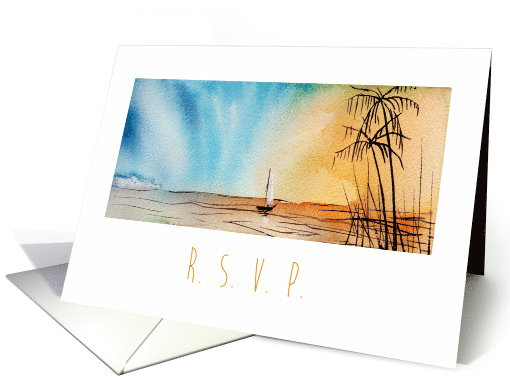 RSVP Beach Ocean Seaside Sunset Watercolor Art card (1532646)