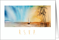 RSVP Beach Ocean Seaside Sunset Watercolor Art card