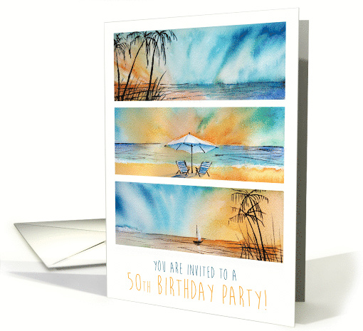 50th Birthday Invitation Beach Ocean Seaside Sunset... (1532660)
