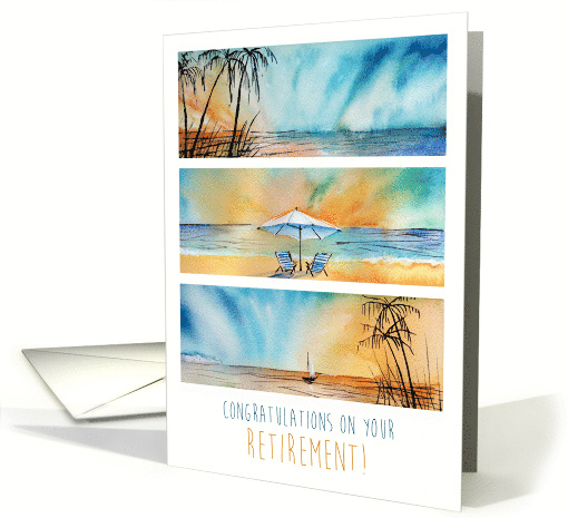 Congrats on Your Retirement Beach Ocean Seaside Sunset Watercolor card