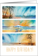 Happy Birthday Beach Ocean Seaside Sunset Watercolor card