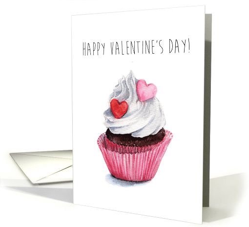 Valentine's Day Cupcake - Simple Contemporary Watercolor... (1554946)