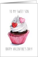 Valentine’s Day Sweet Cupcake for Son - Watercolor Illustration card