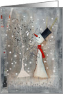 Christmas Snowman decorating a Paper Christmas Tree card