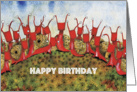 Lots of Little Red Snails looking at viewer Birthday from All of Us. card