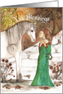 Yule Blessings Unicorn and Lady in the Snow card